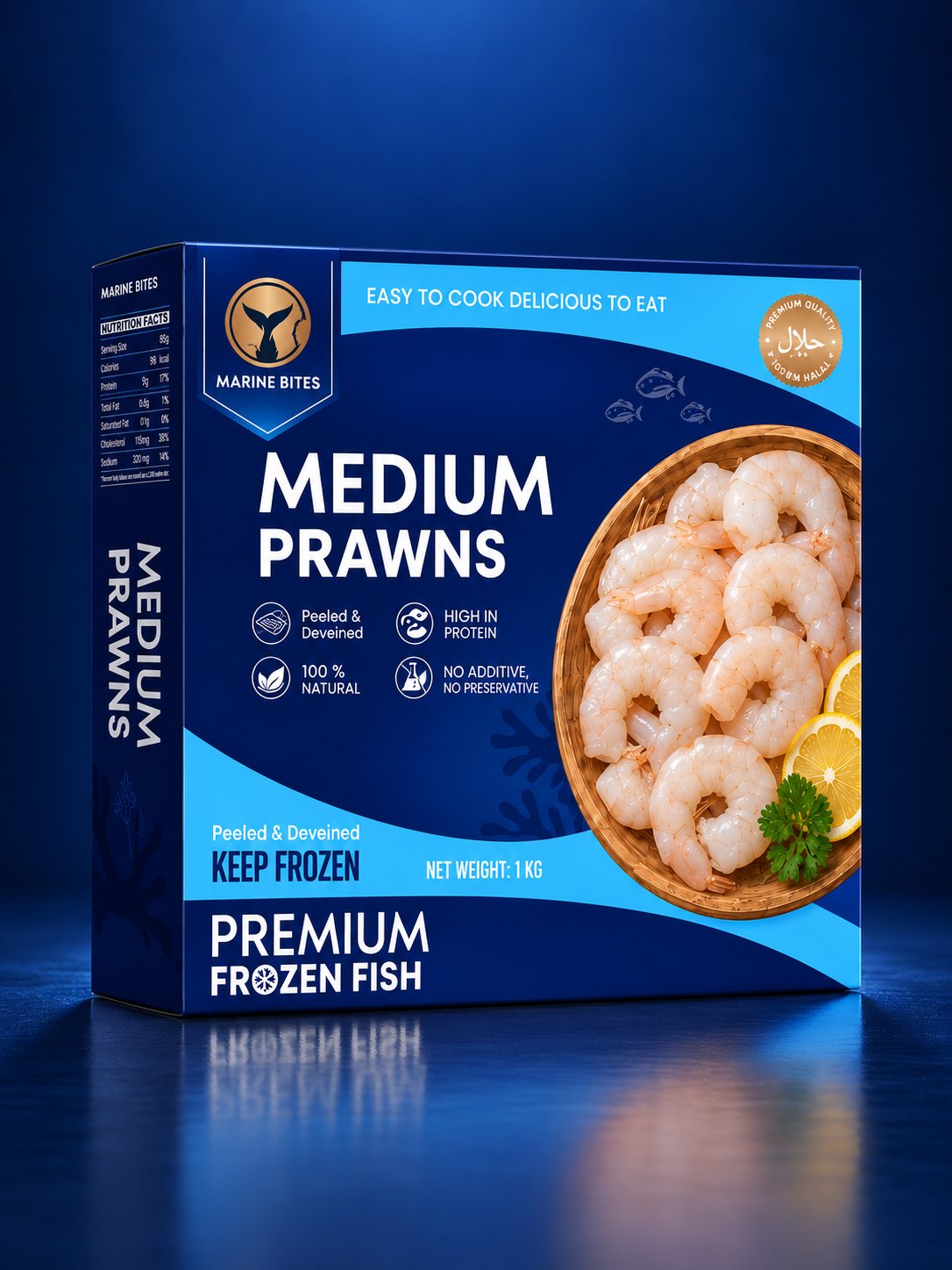 Marine Bites Medium Prawns peeled and deveined premium frozen shrimp.